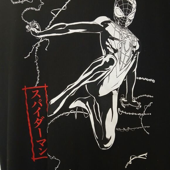 Marvel Spiderman Black Japanese Katakana Unisex Graphic Tee Shirt T-Shirt Medium - Picture 2 of 4